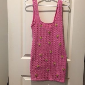 Zara womens Knit Embroider mini BodyCon dress Sleeveless floral appliqué size M